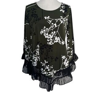 Flowy Green Floral Y2K Fairycore Whimsical Wide Long Bell Sleeve Goth Blouse Top